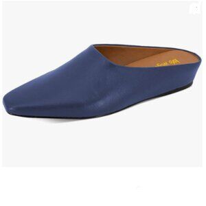 wo wagas Blue Mules Low Wedges Heels Slipper Squared Toe Slip On Indoor Shoes